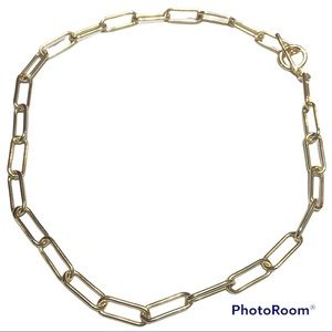 Cynthia Rowley Gold Tone Paper Clip Chain Link Toggle Clasp Choker Necklace